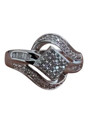 JTV SUN 925 White Diamond Woven Square Ring Size 7